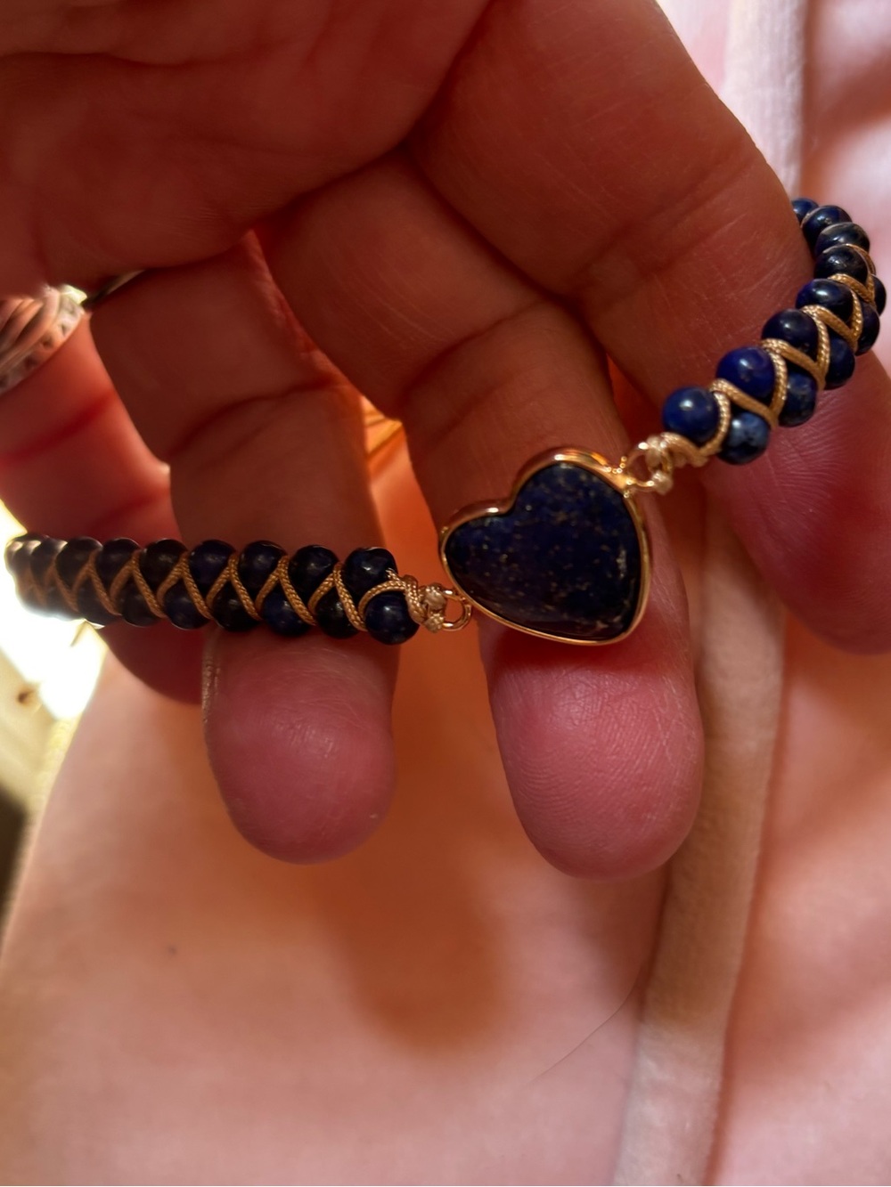 Hand Crafted Lapis Blue Heart Bracelet with Silver Accents - Picture 3 of 5